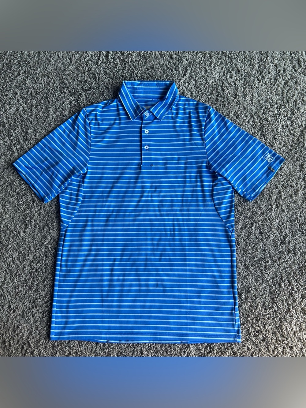 KJUS Polo Mens 48/Small Blue Stripe Country Club Moisture Wicking Comfort Shirt